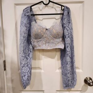 SHEIN | Blue Puff Sleeve Crop Blouse Small